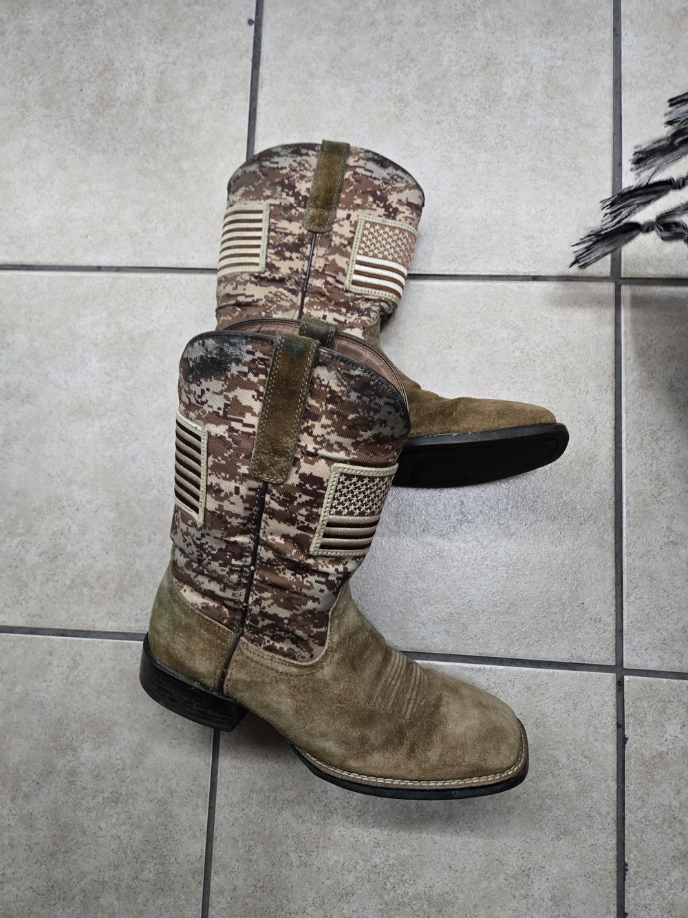 Ariat Tan Suede Foot Boots with Digital Camo Shaft